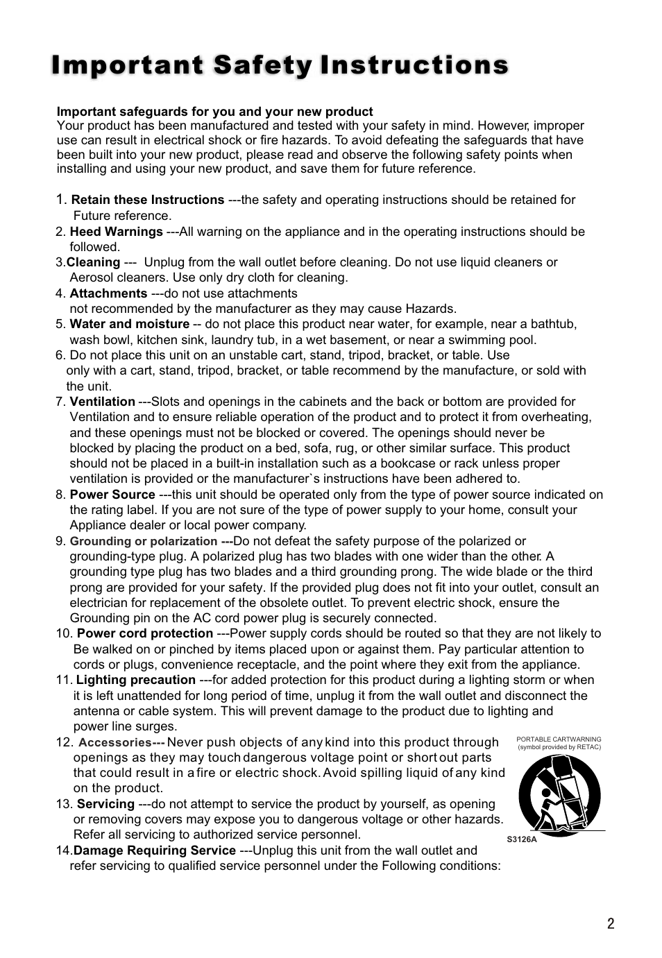 Т³гж 3, Important safety instructions | haier L32A18-A User Manual | Page 3 / 44