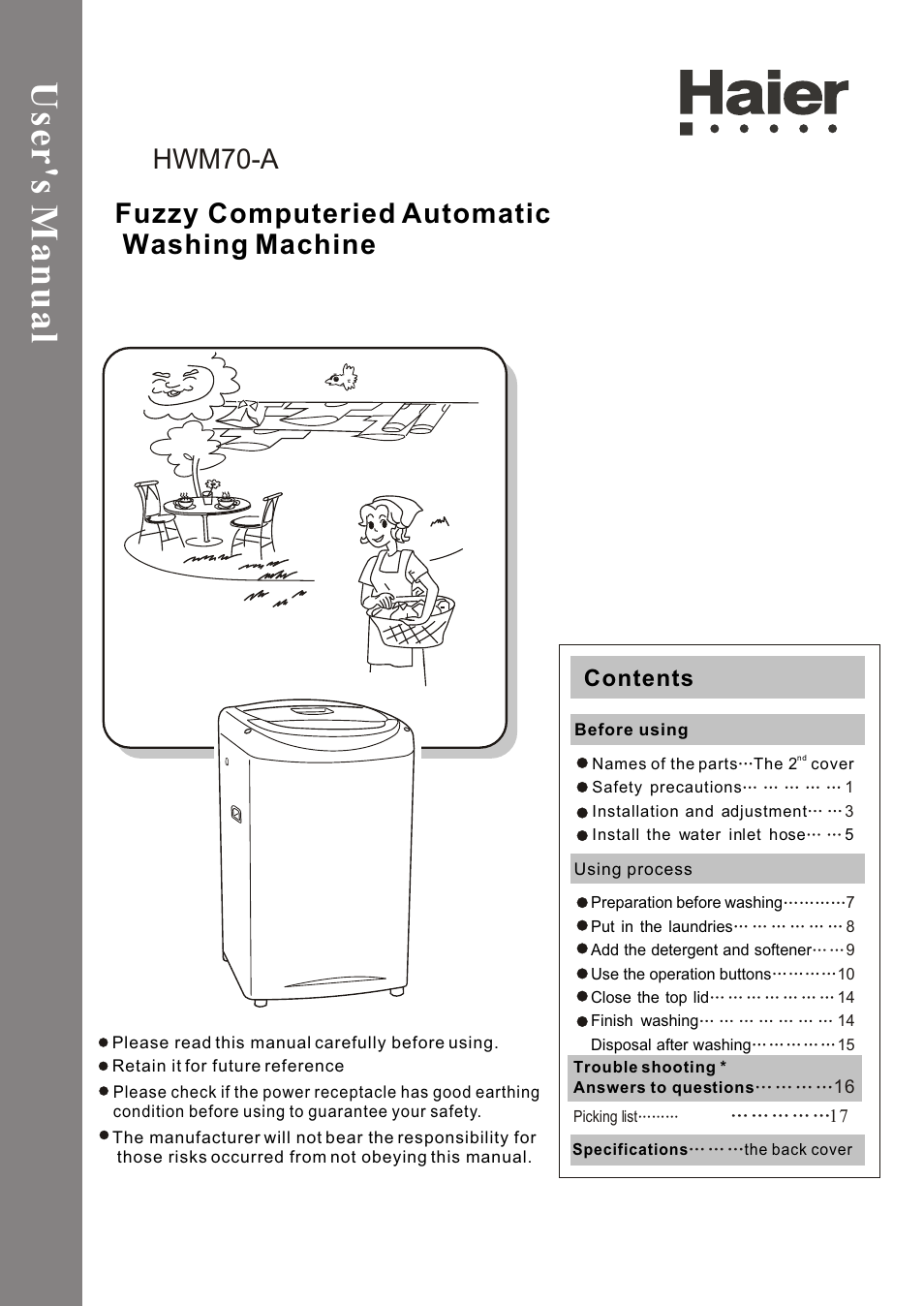haier HWM70-A User Manual | 20 pages