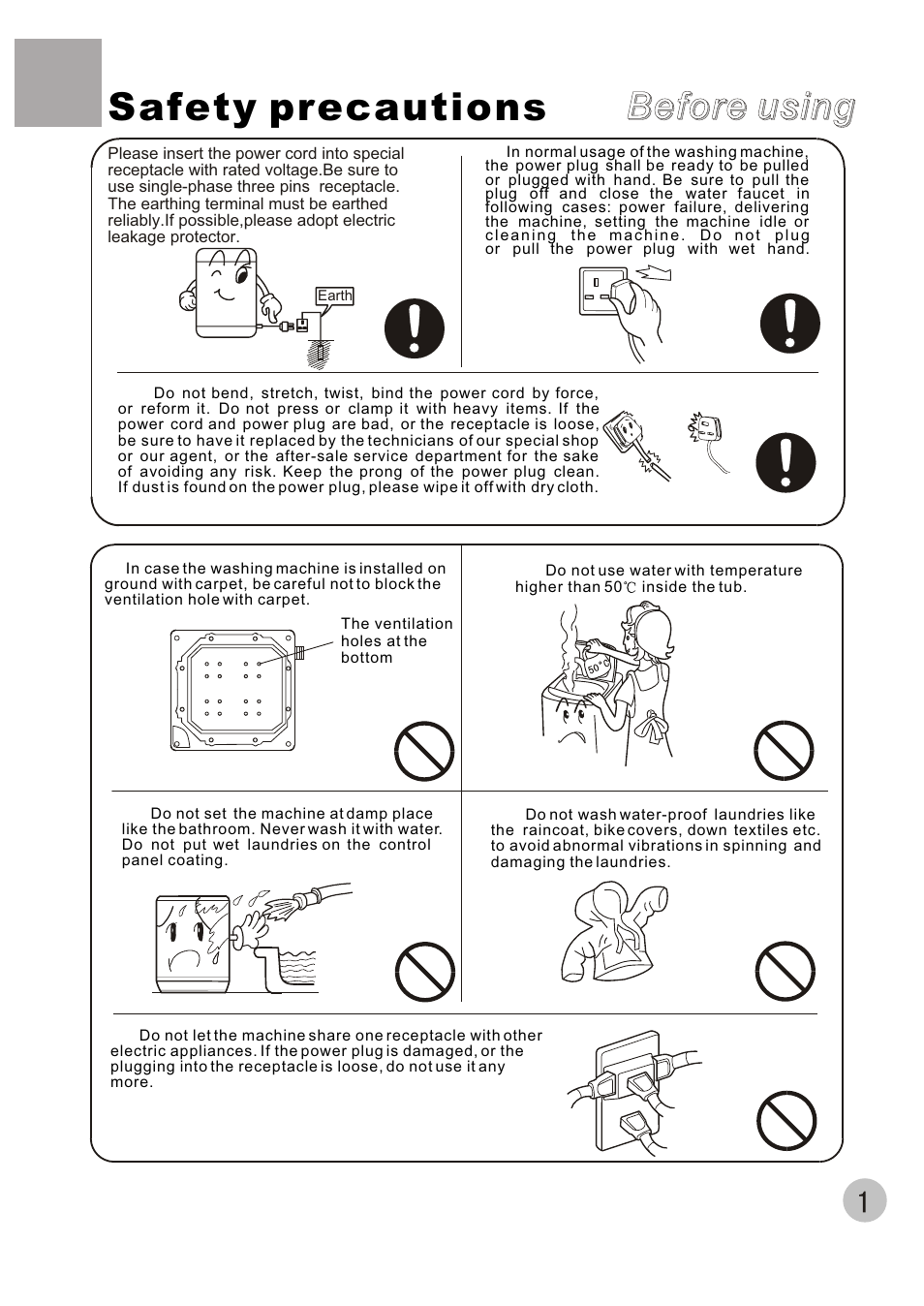Safety precautions, Before using | haier HWM70-A User Manual | Page 3 / 20
