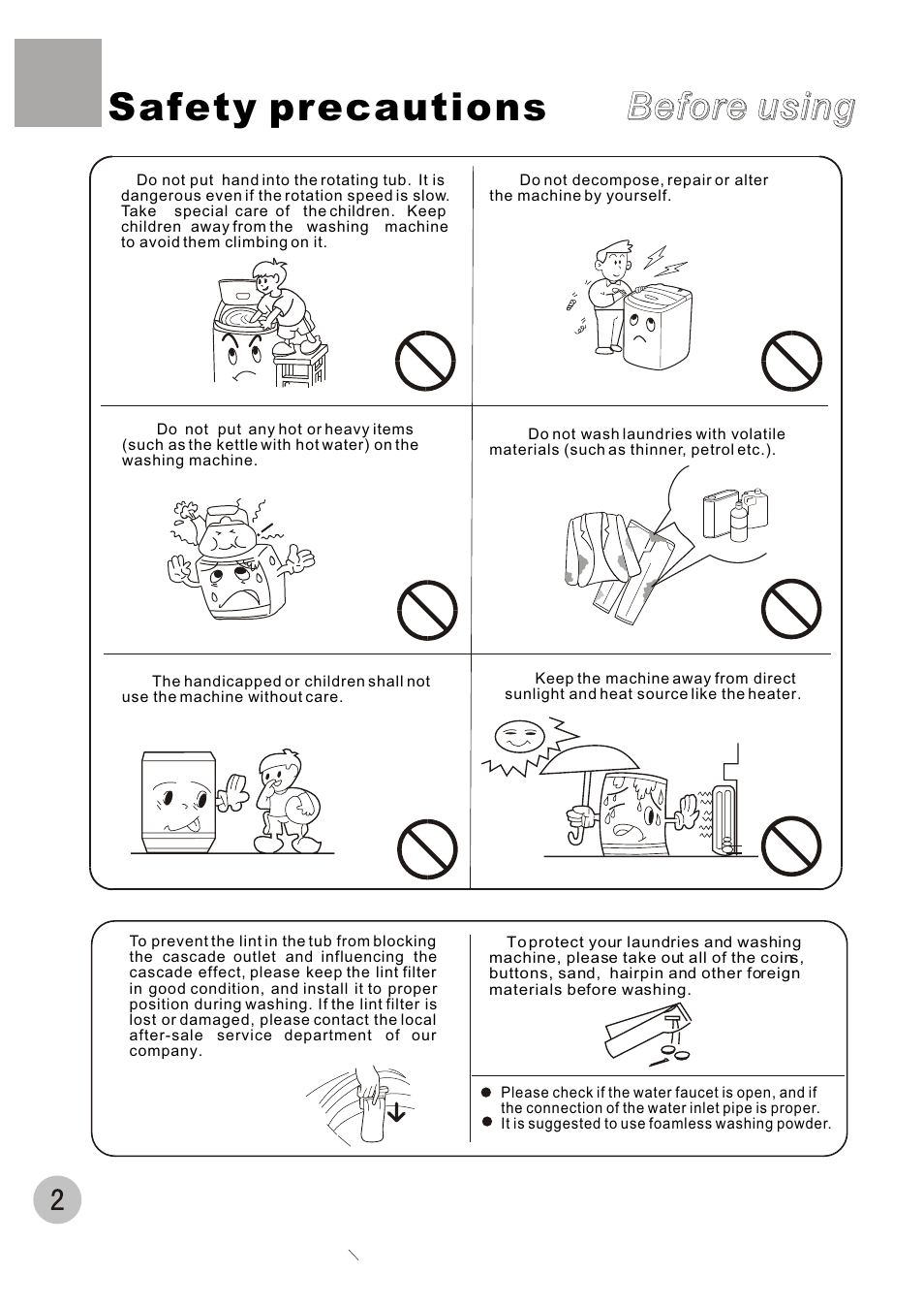 Safety precautions, Before using | haier HWM70-A User Manual | Page 4 / 20