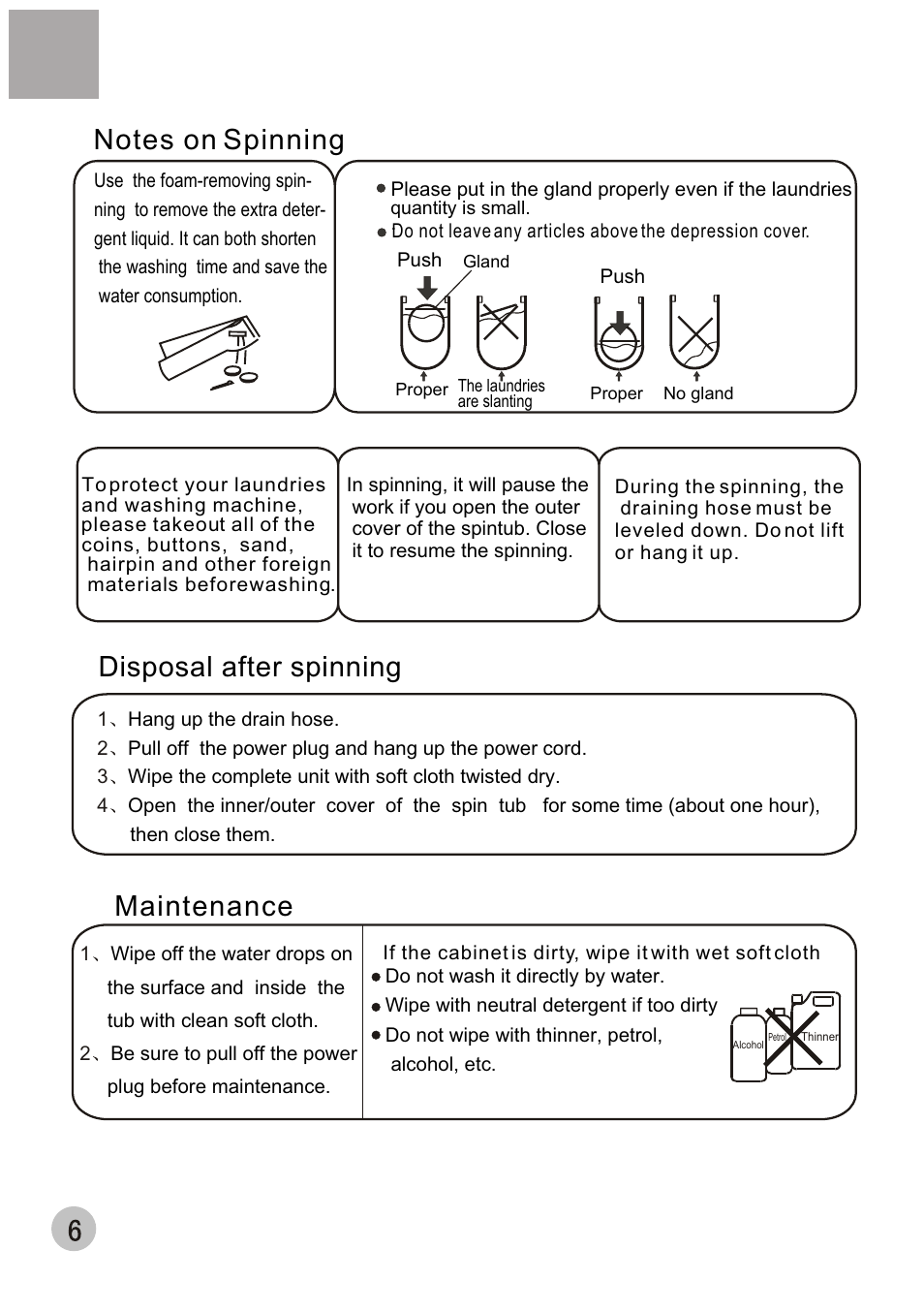 Disposal after spinning, Maintenance | haier T60-32 User Manual | Page 8 / 10
