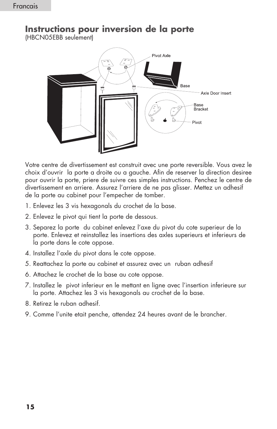 Instructions pour inversion de la porte | haier HBCN02EBB User Manual | Page 16 / 32