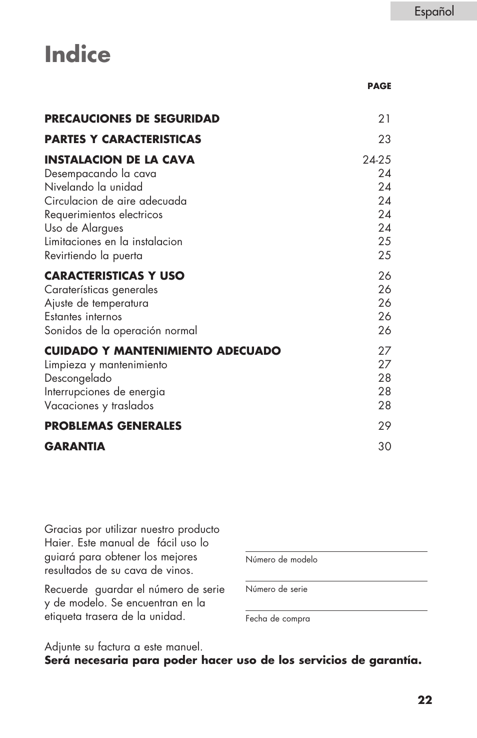 Indice | haier HBCN02EBB User Manual | Page 23 / 32