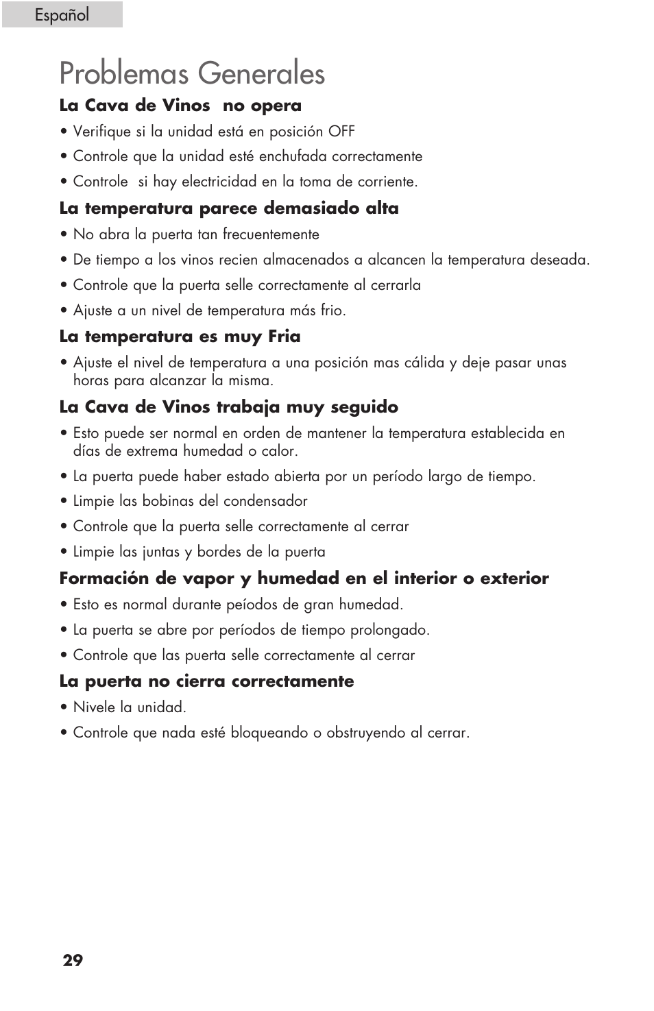 Problemas generales | haier HBCN02EBB User Manual | Page 30 / 32