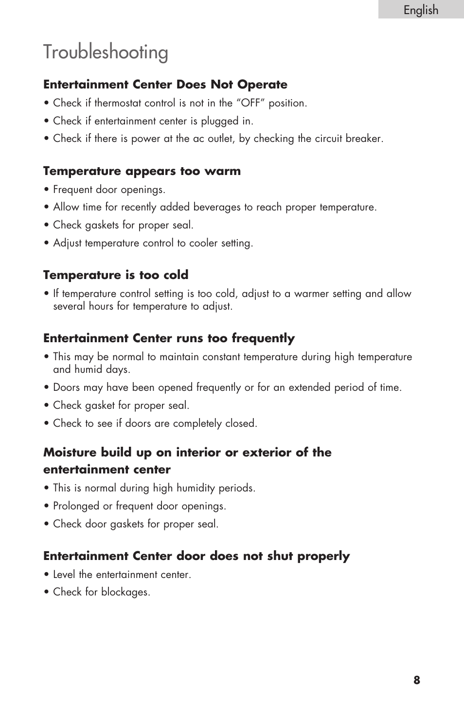 Troubleshooting | haier HBCN02EBB User Manual | Page 9 / 32