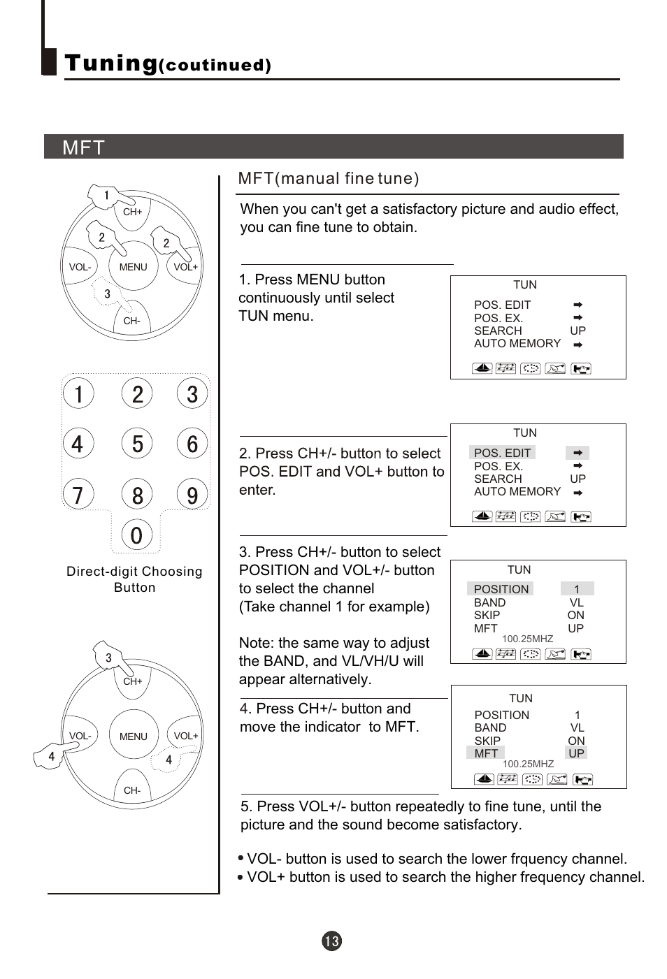 Т³гж 14, Tuning, Coutinued) | Mft(manual fine tune) | haier 29FA10-AM User Manual | Page 14 / 32