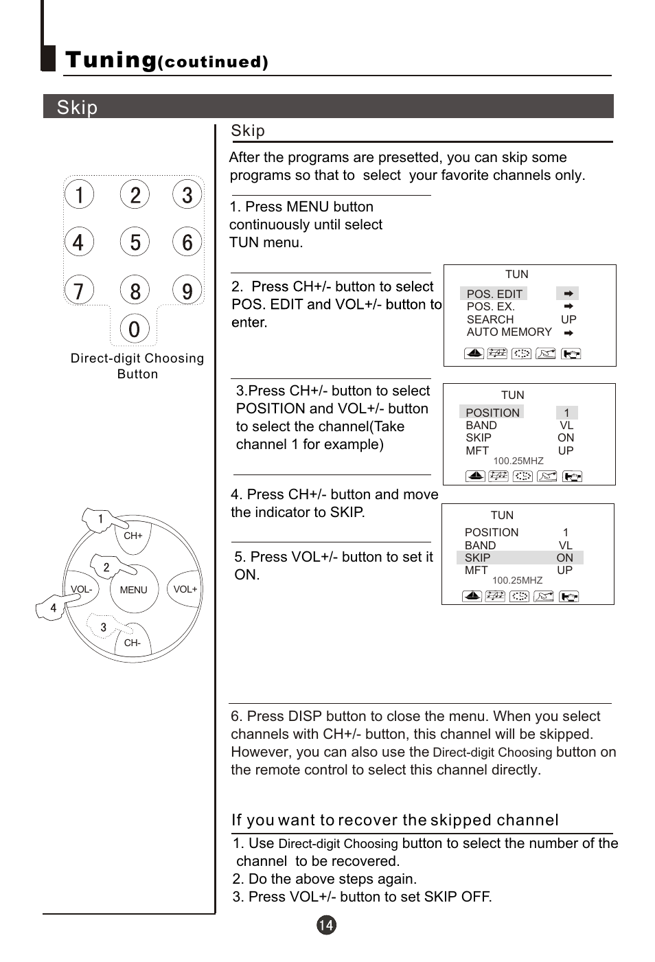 Т³гж 15, Tuning, Skip | Coutinued), If you want to recover the skipped channel | haier 29FA10-AM User Manual | Page 15 / 32