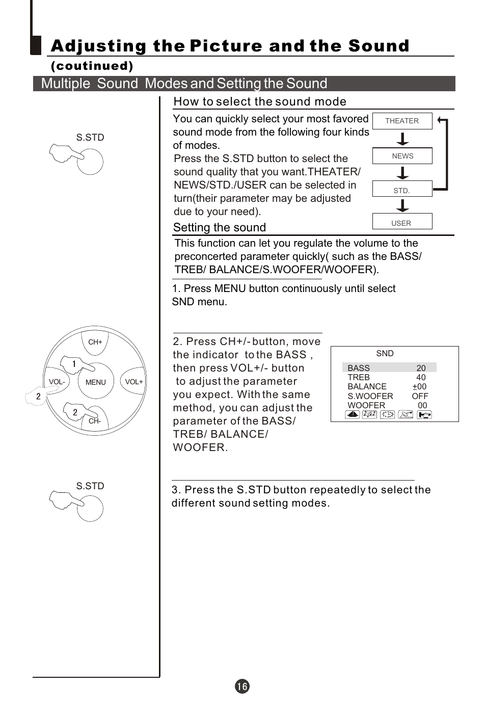 Т³гж 17, Adjusting the picture and the sound, Multiple sound modes and setting the sound | haier 29FA10-AM User Manual | Page 17 / 32