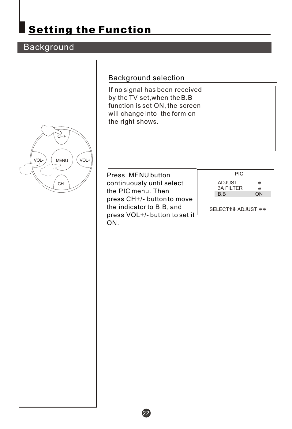 Т³гж 23, Setting the function, Background | Background selection | haier 29FA10-AM User Manual | Page 23 / 32