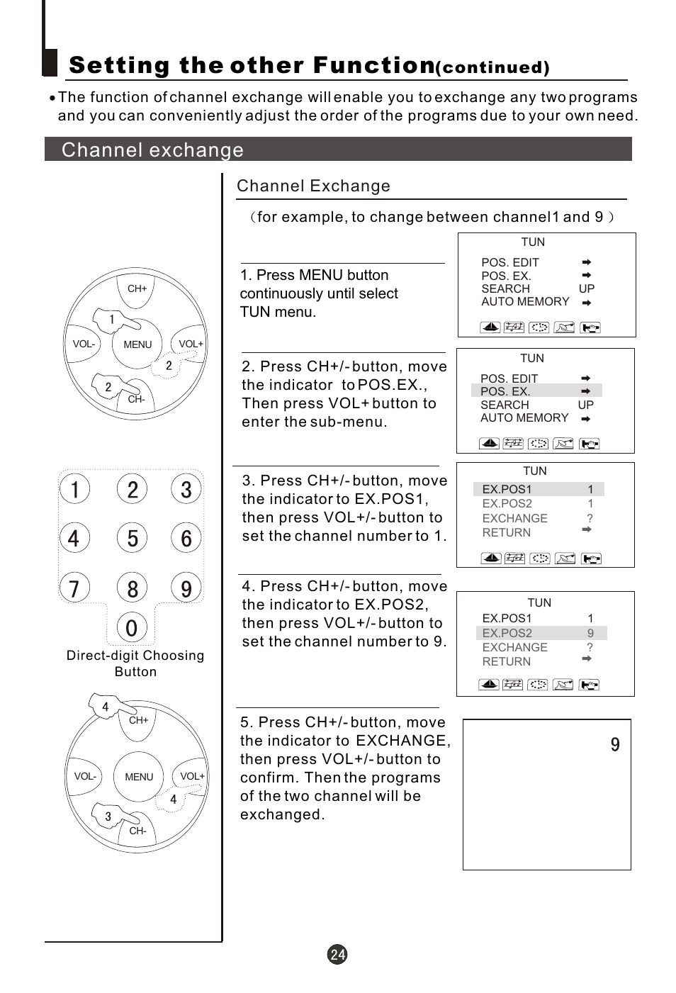 Т³гж 25, Setting the other function, Channel exchange | Continued) | haier 29FA10-AM User Manual | Page 25 / 32