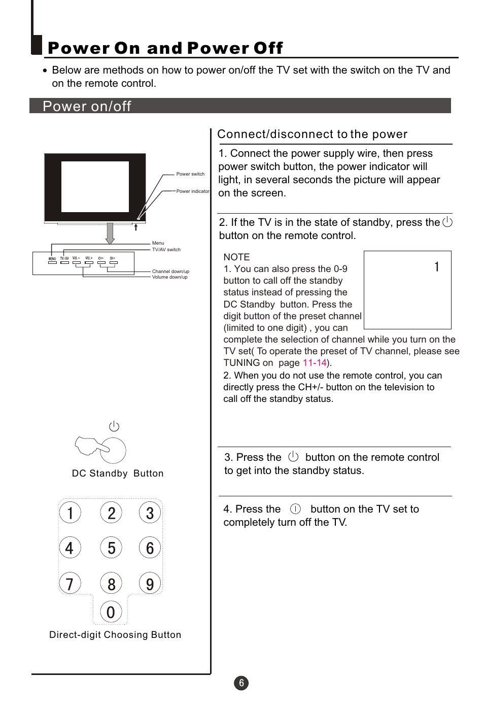 Т³гж 7, Power on and power off, Power on/off | Connect/disconnect to the power | haier 29FA10-AM User Manual | Page 7 / 32