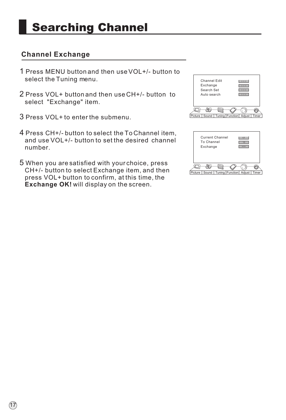 Searching channel, Channel exchange | haier P60A11-AK User Manual | Page 19 / 50