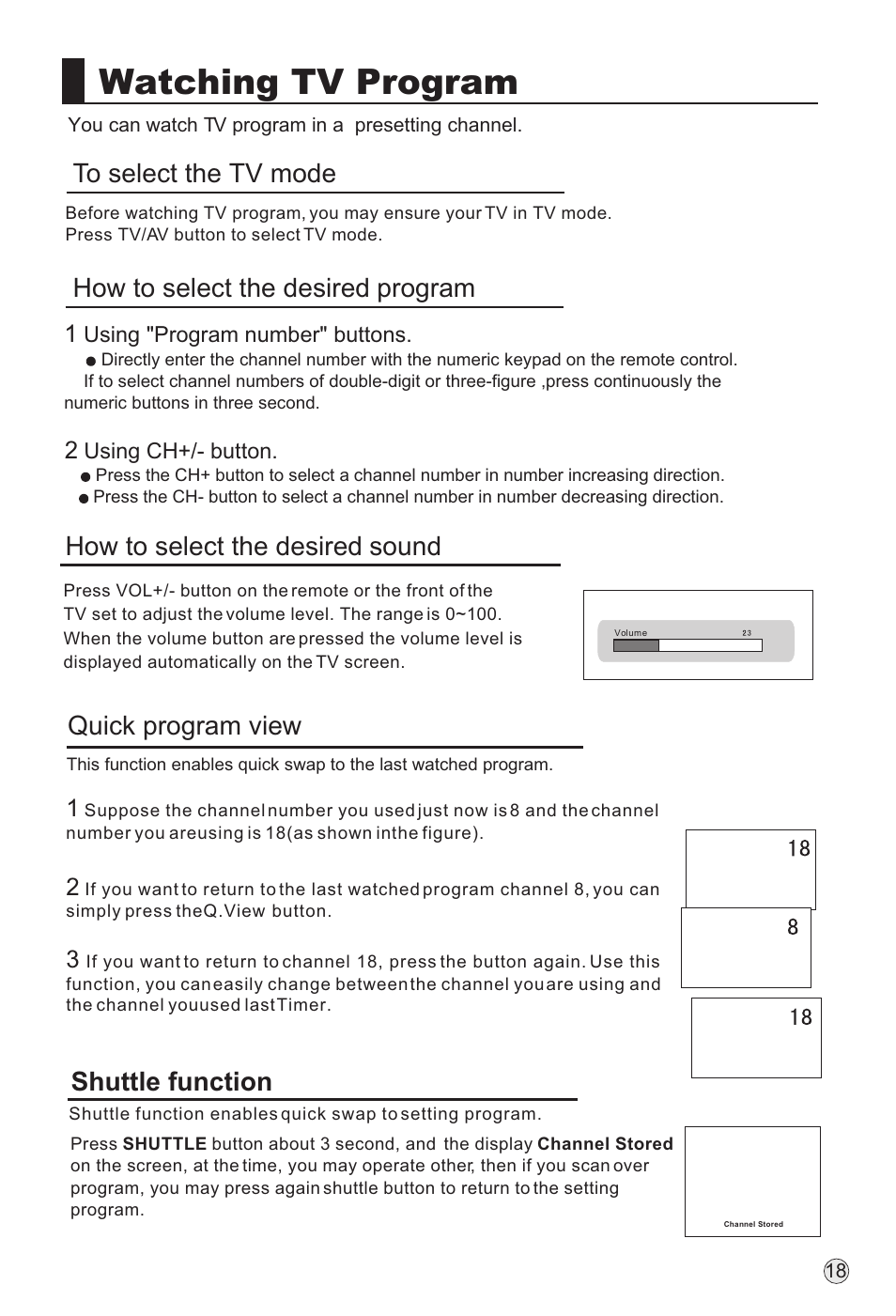 Watching tv program, How to select the desired, Program | Sound, Quick program view, Shuttle function | haier P60A11-AK User Manual | Page 20 / 50