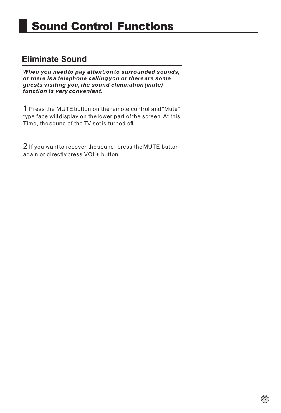 Sound control functions, Eliminate sound | haier P60A11-AK User Manual | Page 24 / 50