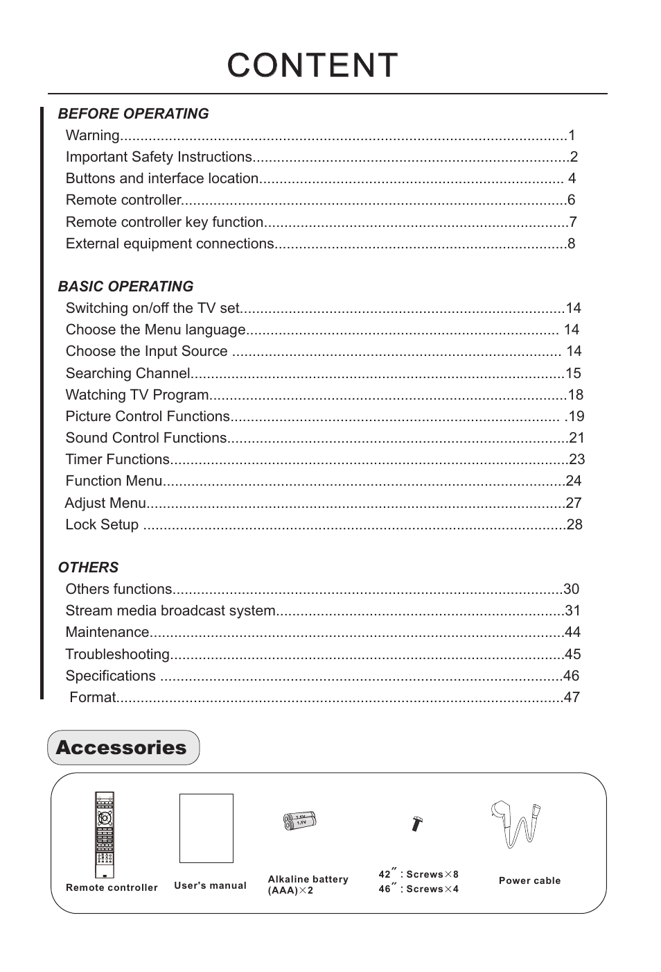 Content, Accessories | haier P60A11-AK User Manual | Page 3 / 50