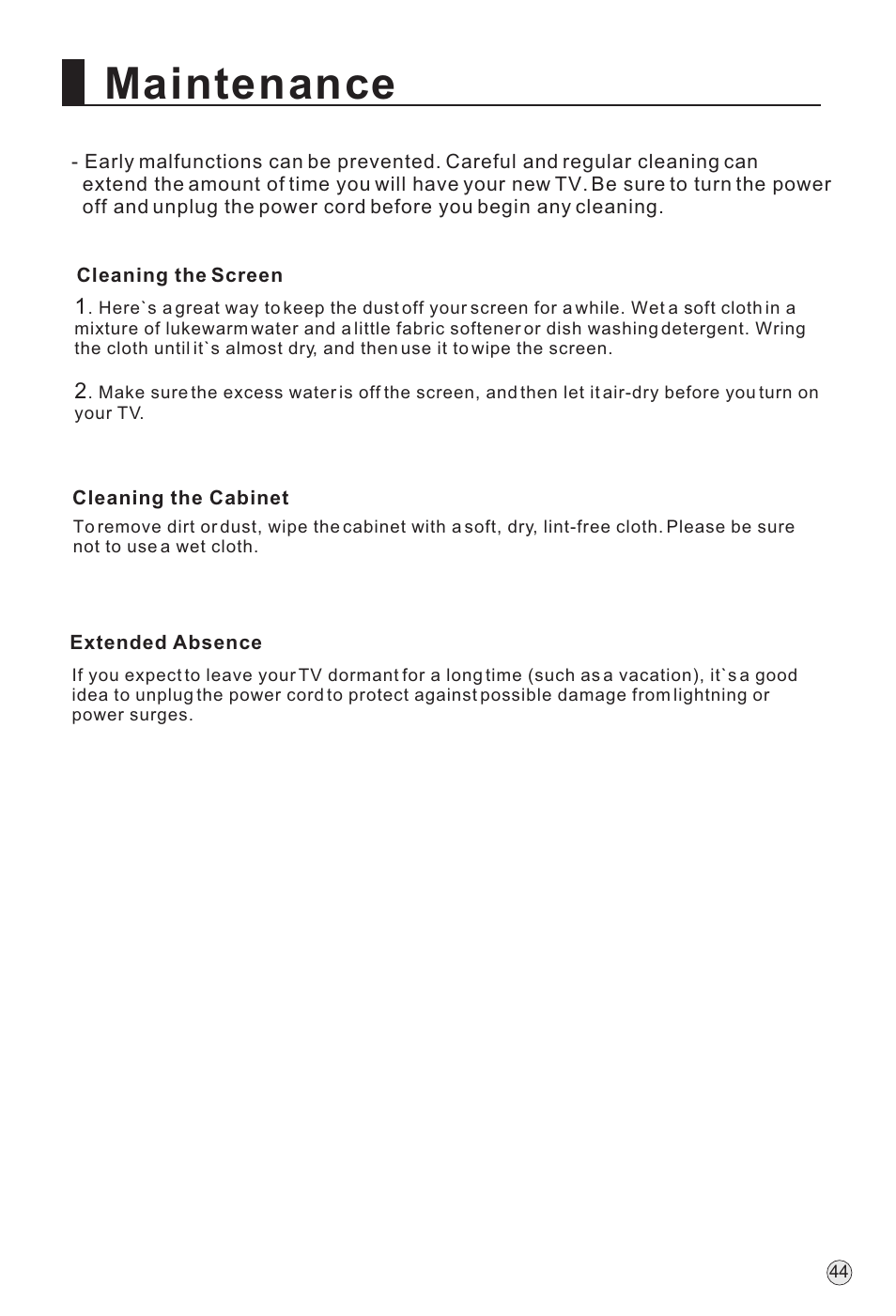 Maintenance | haier P60A11-AK User Manual | Page 46 / 50
