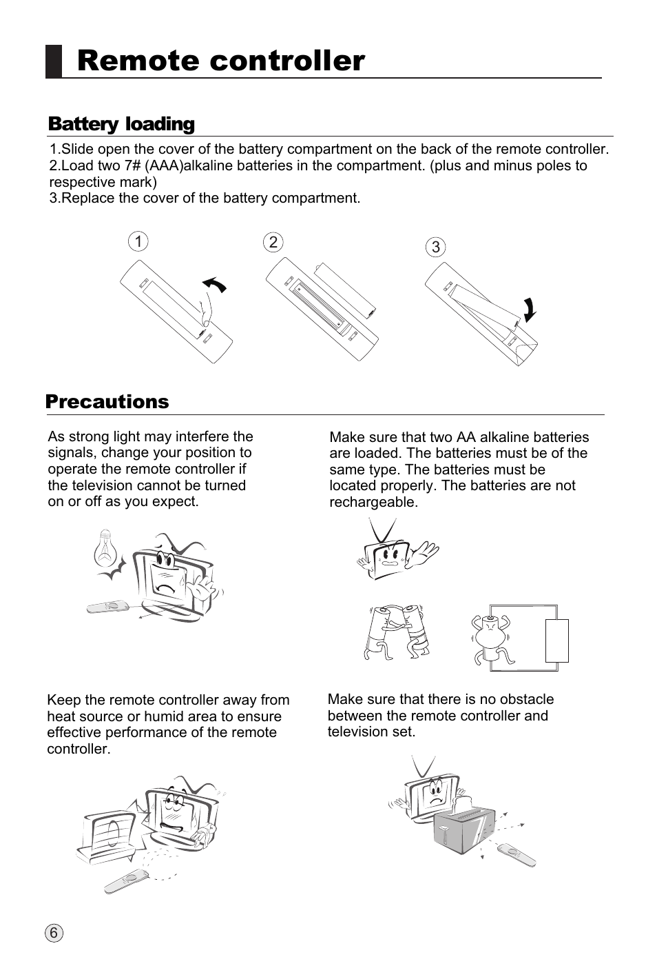 Remote controller, Precautions battery loading | haier P60A11-AK User Manual | Page 9 / 50