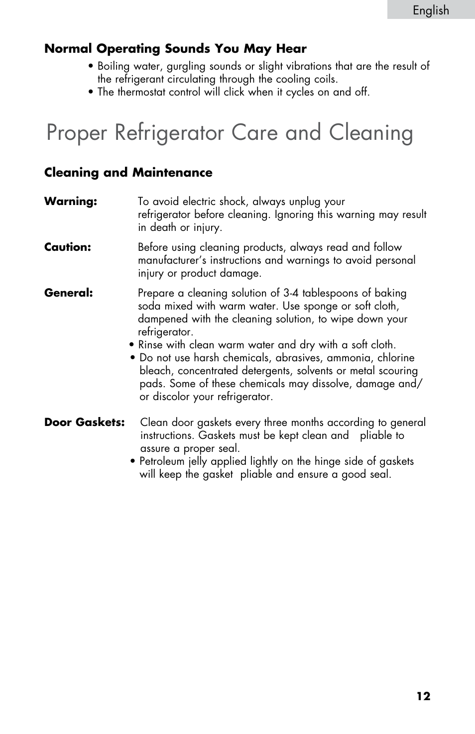 Proper refrigerator care and cleaning | haier HNSE04 User Manual | Page 13 / 52