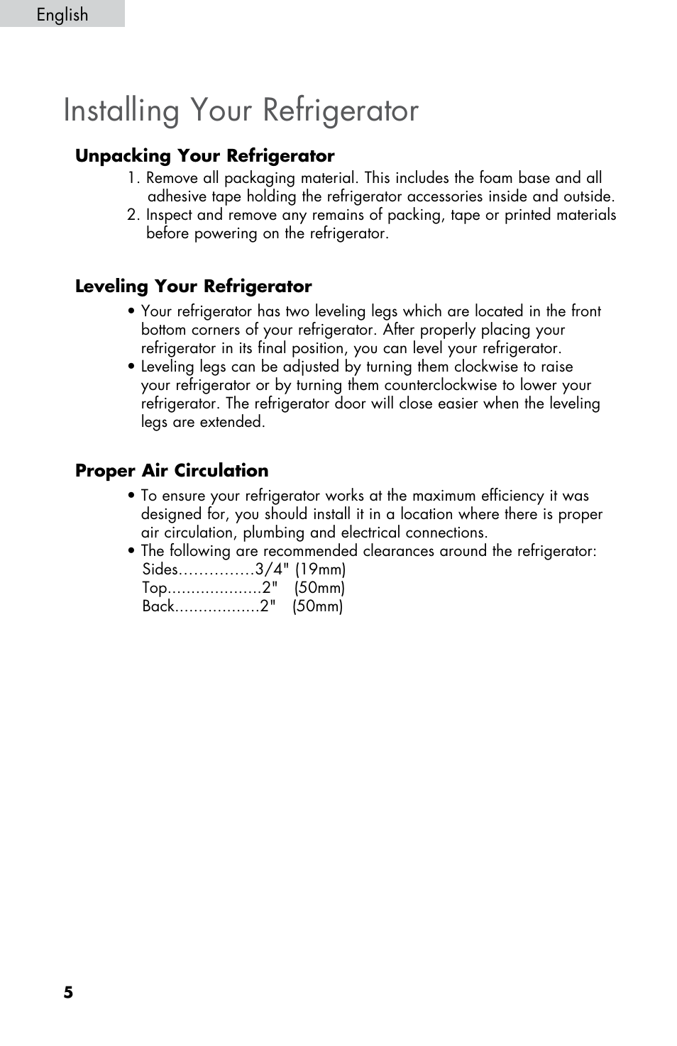 Installing your refrigerator | haier HNSE04 User Manual | Page 6 / 52
