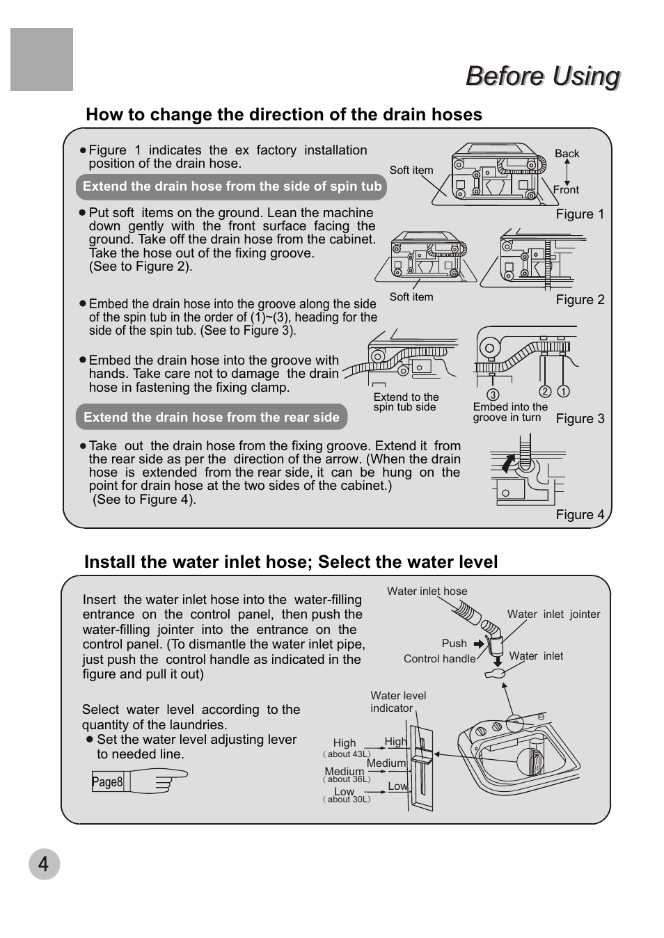 Before using, How to change the direction of the drain hoses | haier 650 User Manual | Page 6 / 20