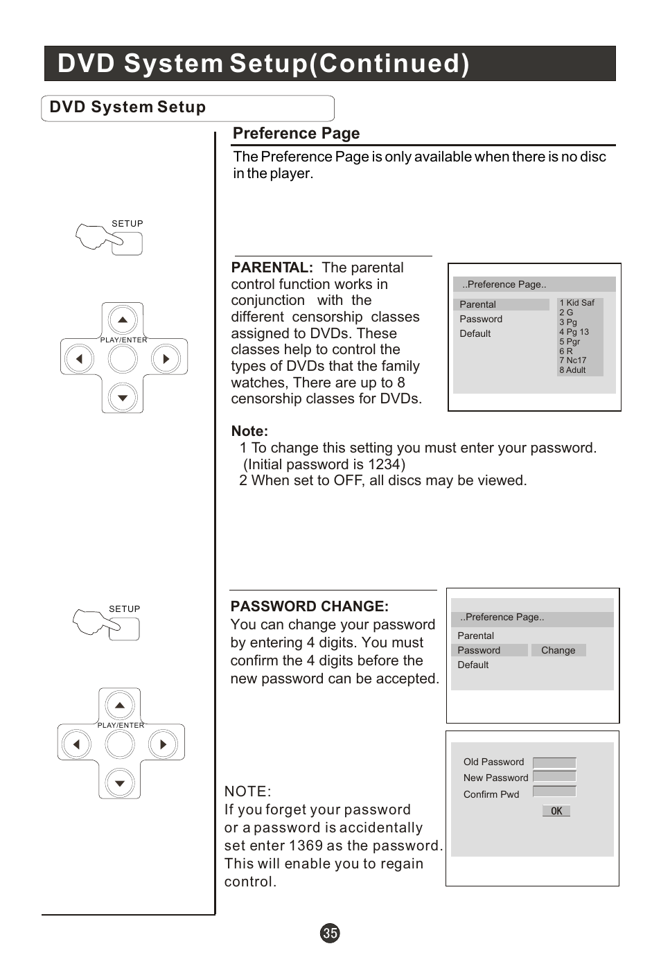 Dvd system setup(continued), Dvd system setup, Preference page | haier HL19T User Manual | Page 40 / 47