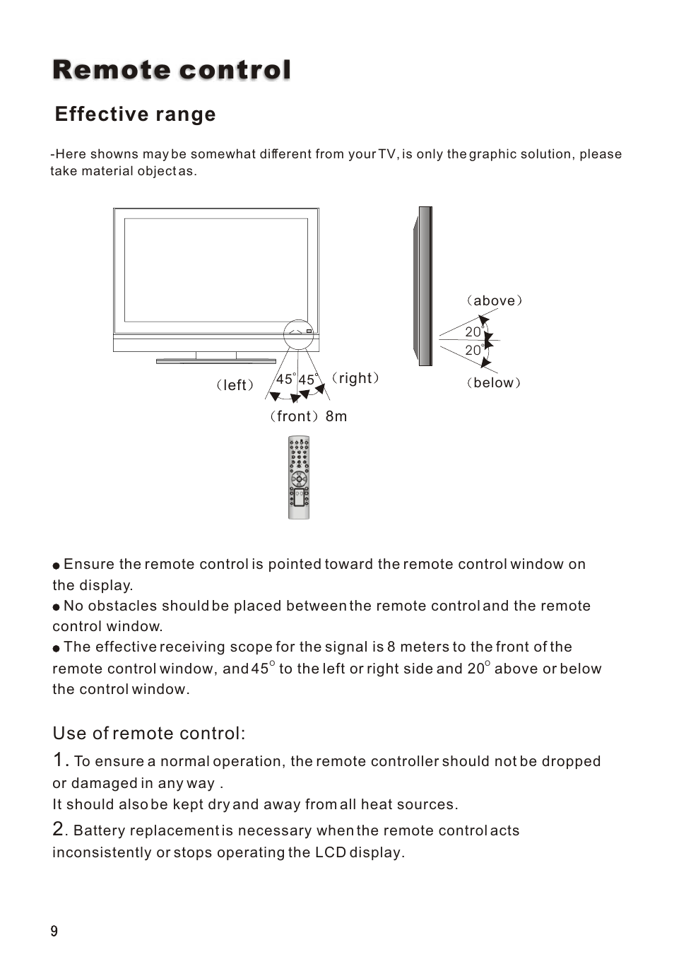 Т³гж 10, Remote control, Effective range | Use of remote control | haier L26A16 User Manual | Page 10 / 38