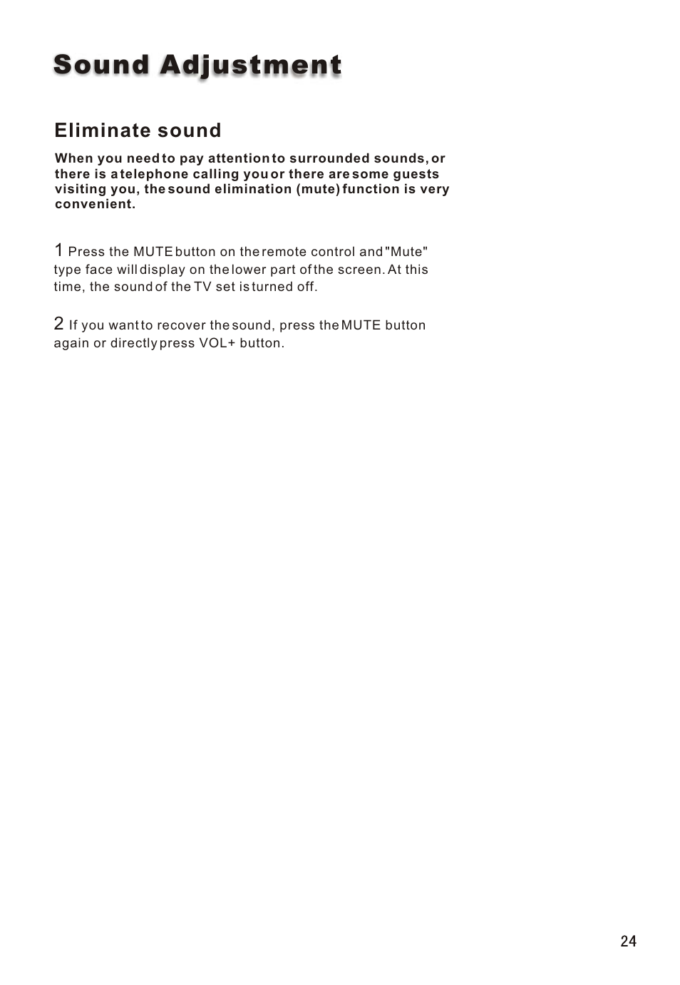 Т³гж 25, Sound adjustment, Eliminate sound | haier L26A16 User Manual | Page 25 / 38