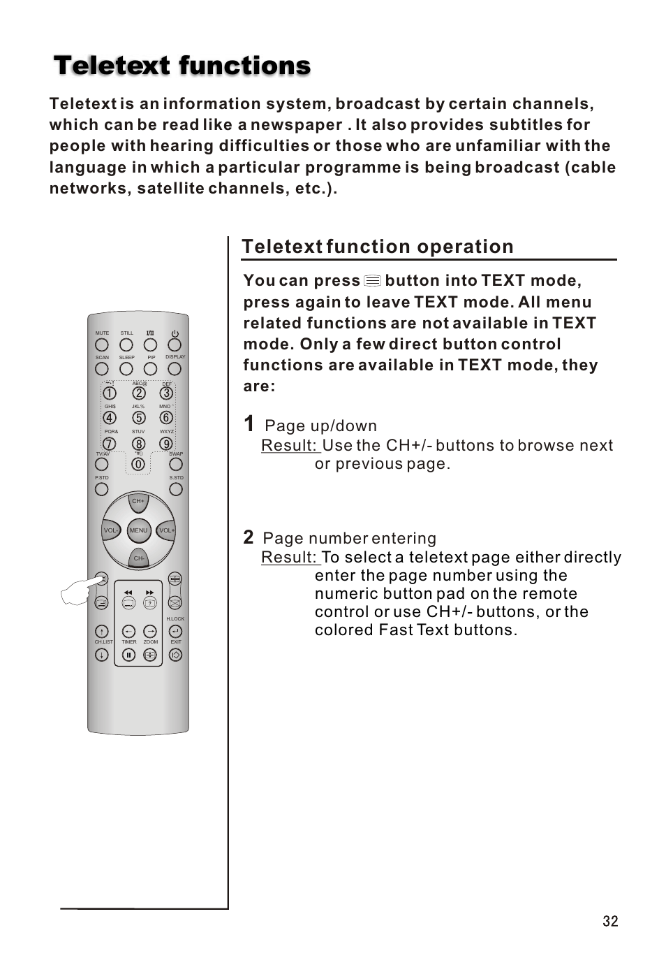 Т³гж 33, Teletext functions, Teletext function operation | haier L26A16 User Manual | Page 33 / 38