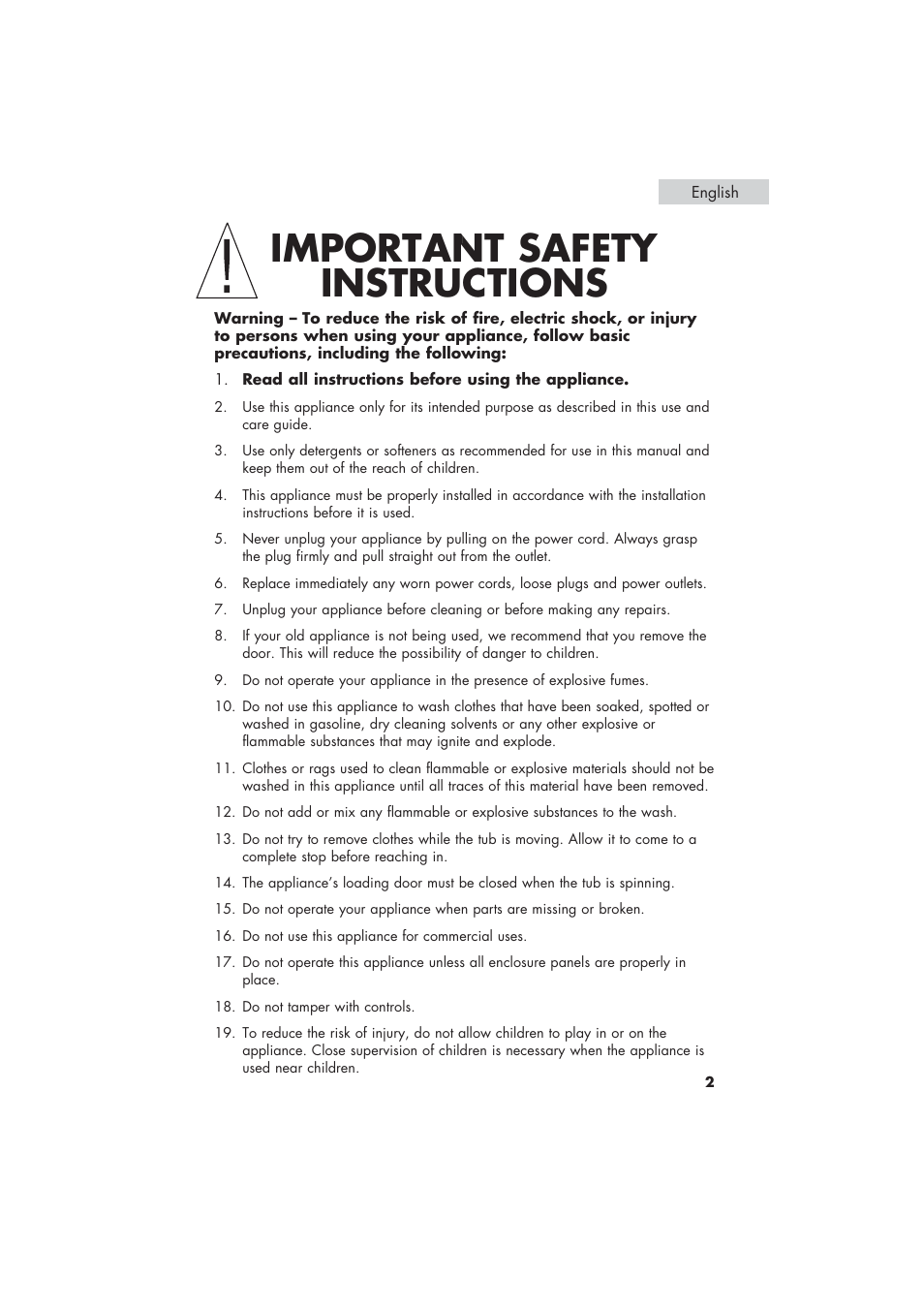 Important safety instructions | haier HLP21 User Manual | Page 3 / 82