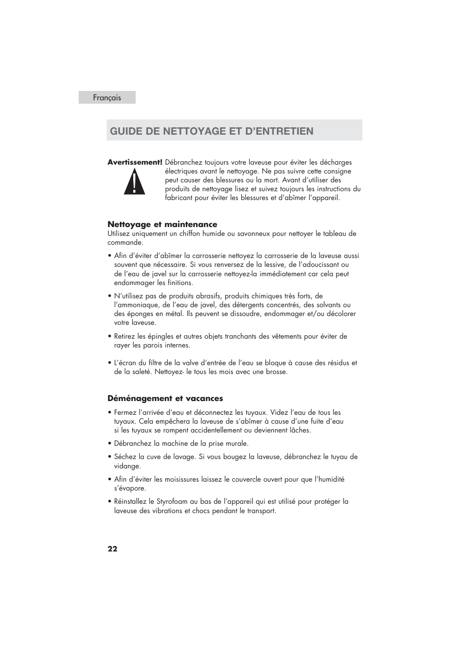 Guide de nettoyage et d’entretien | haier HLP21 User Manual | Page 48 / 82