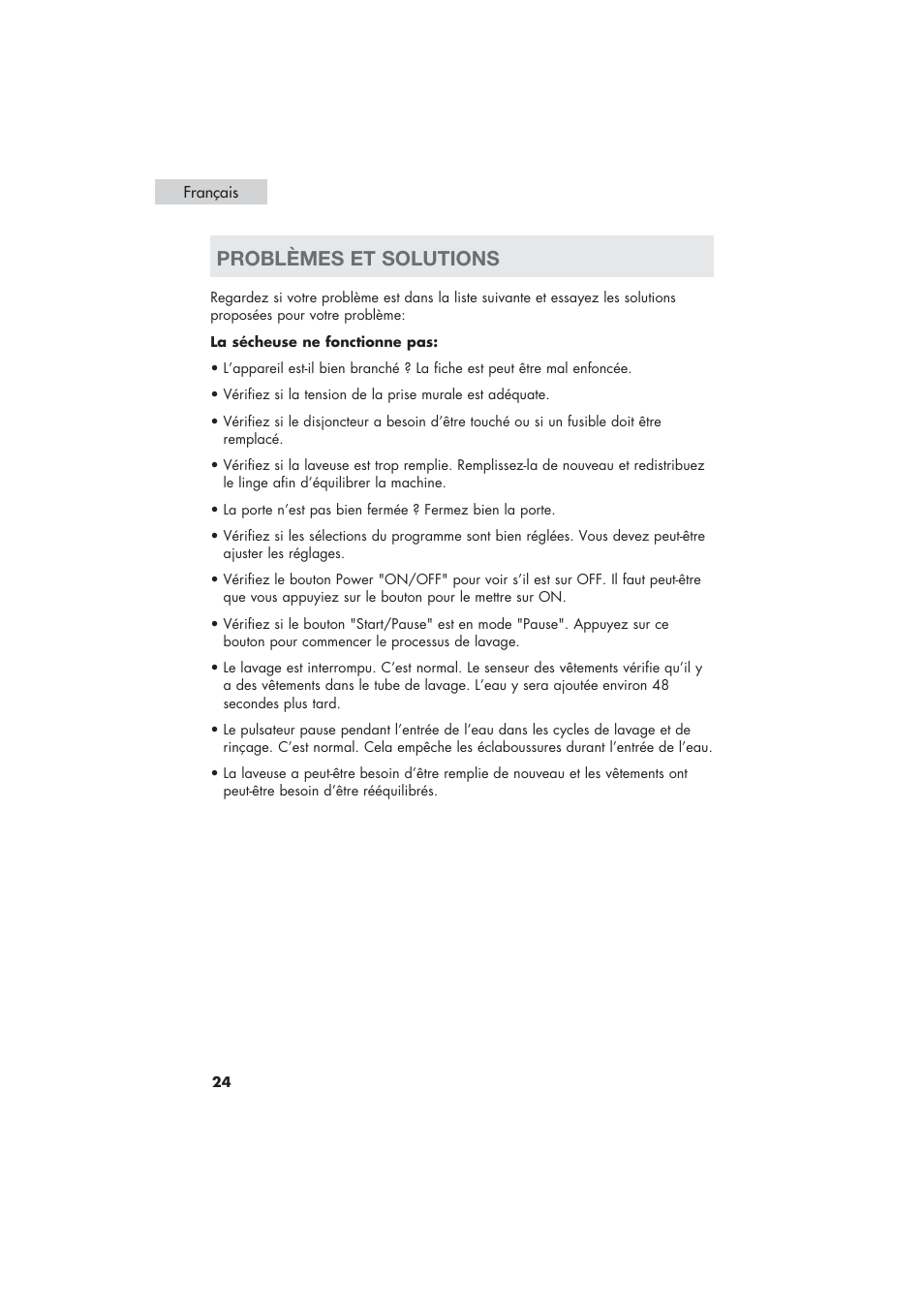 Problèmes et solutions | haier HLP21 User Manual | Page 50 / 82