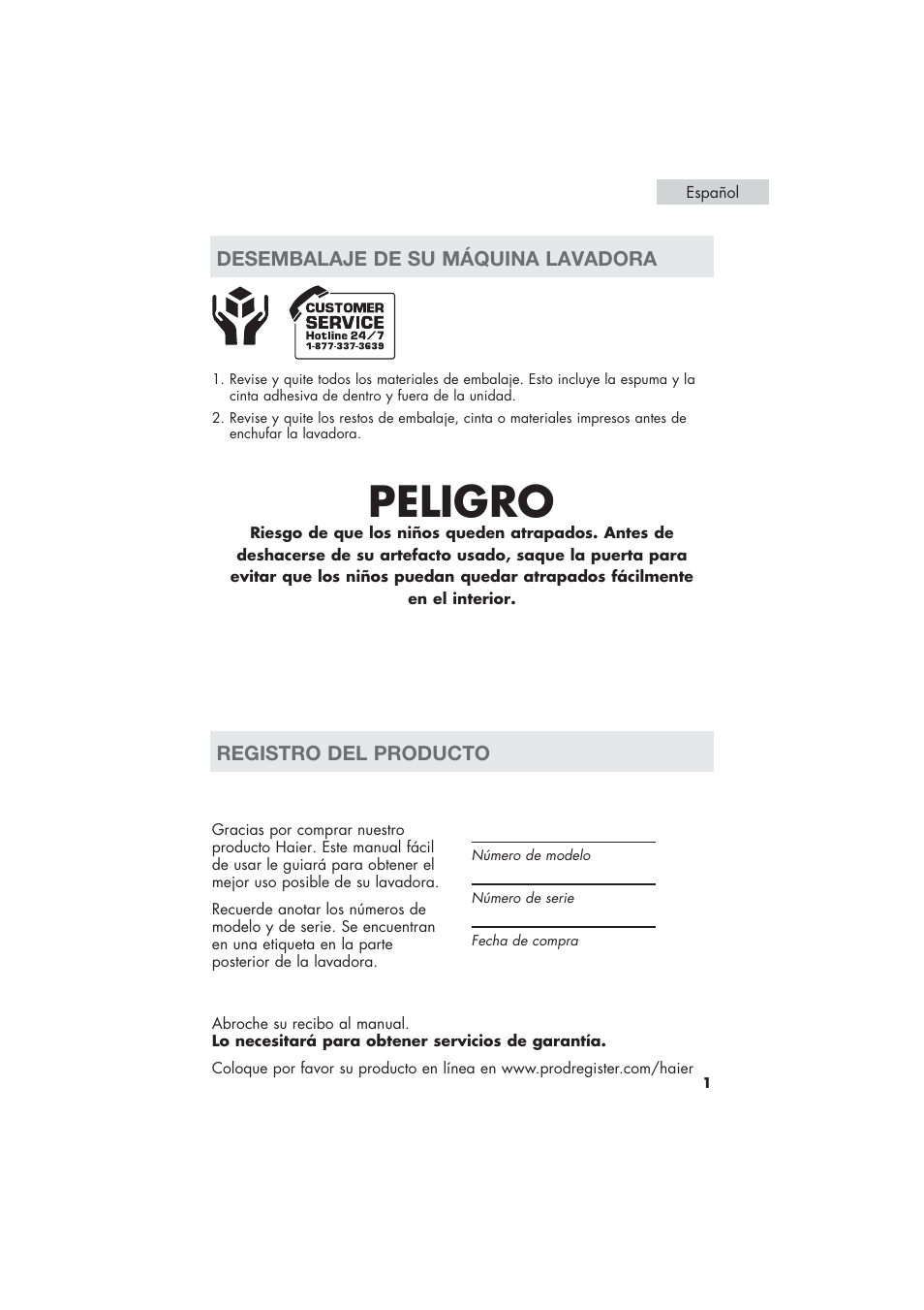 Peligro | haier HLP21 User Manual | Page 55 / 82