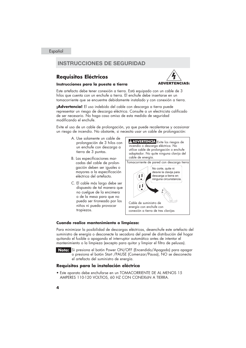 Instrucciones de seguridad, Requisitos eléctricos | haier HLP21 User Manual | Page 58 / 82