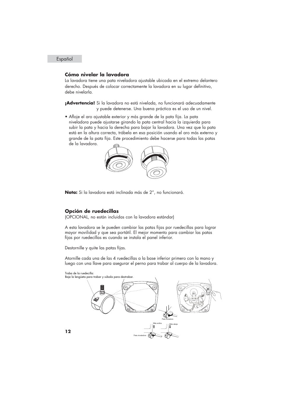 Cómo nivelar la lavadora, Opción de ruedecillas, Español | haier HLP21 User Manual | Page 66 / 82