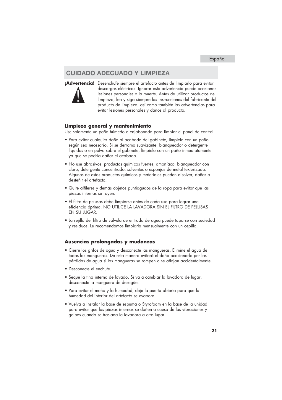 Cuidado adecuado y limpieza | haier HLP21 User Manual | Page 75 / 82