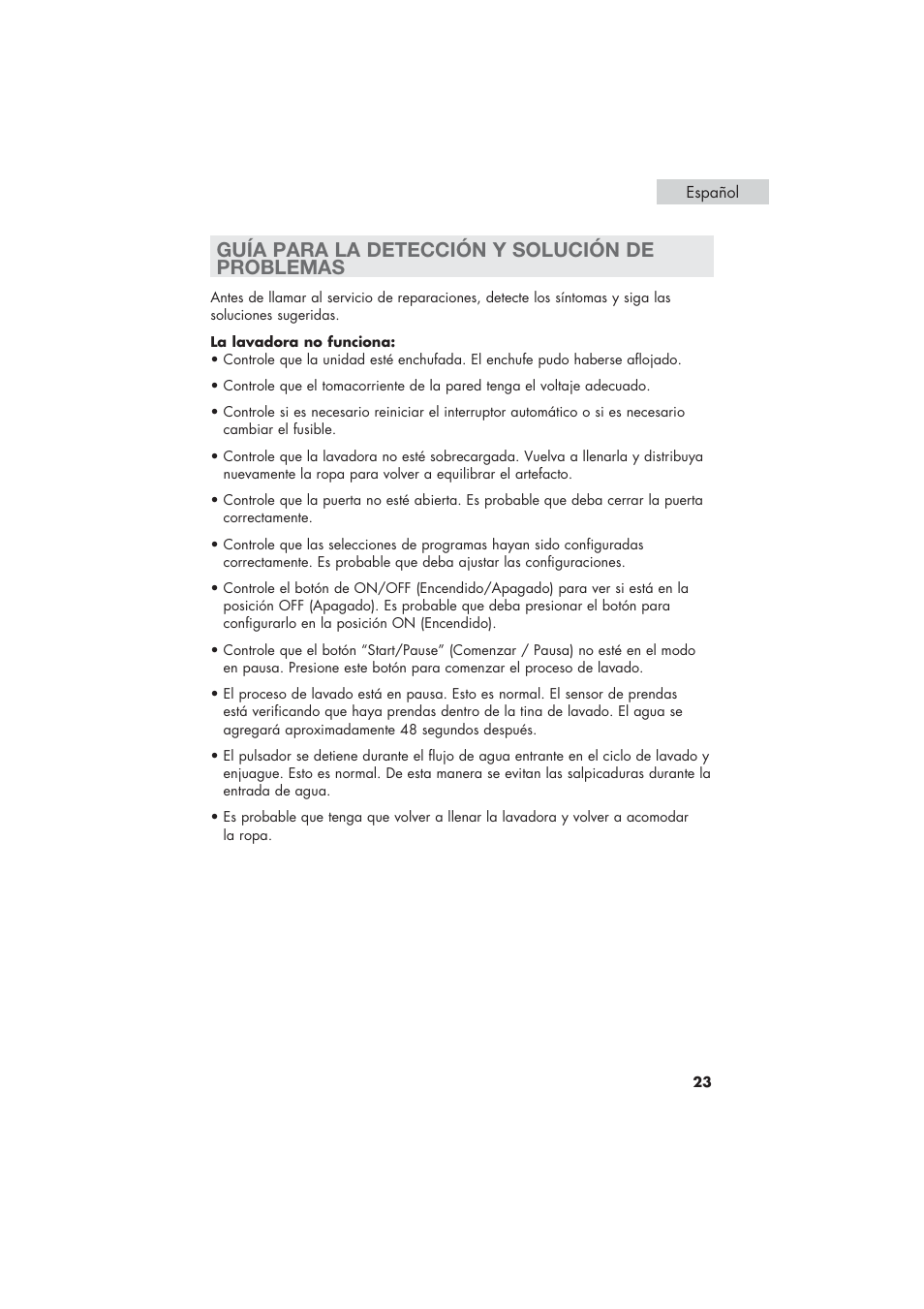 Guía para la detección y solución de problemas | haier HLP21 User Manual | Page 77 / 82