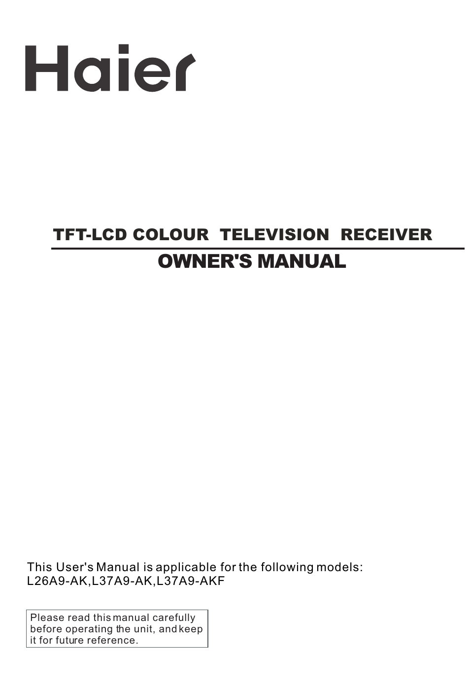 haier L37A9-AKF User Manual | 47 pages