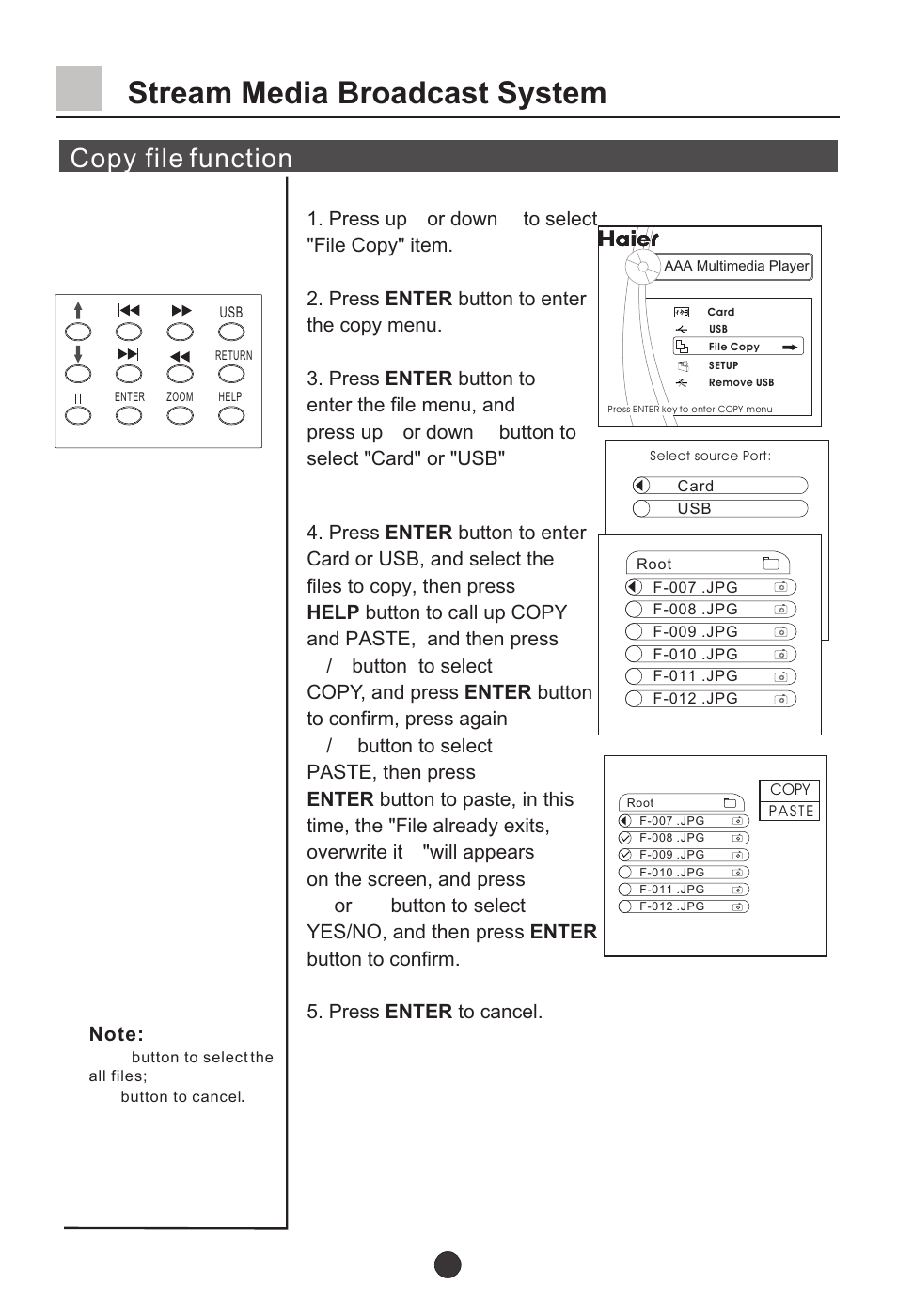 Т³38, Stream media broadcast system, Copy file function | haier L37A9-AKF User Manual | Page 38 / 47