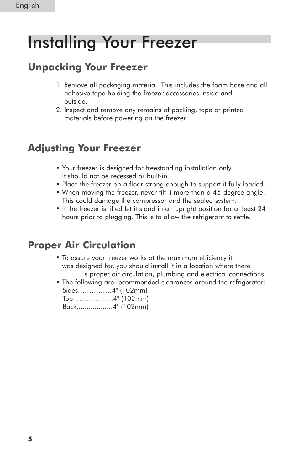 Installing your freezer | haier HNCM070E User Manual | Page 6 / 16