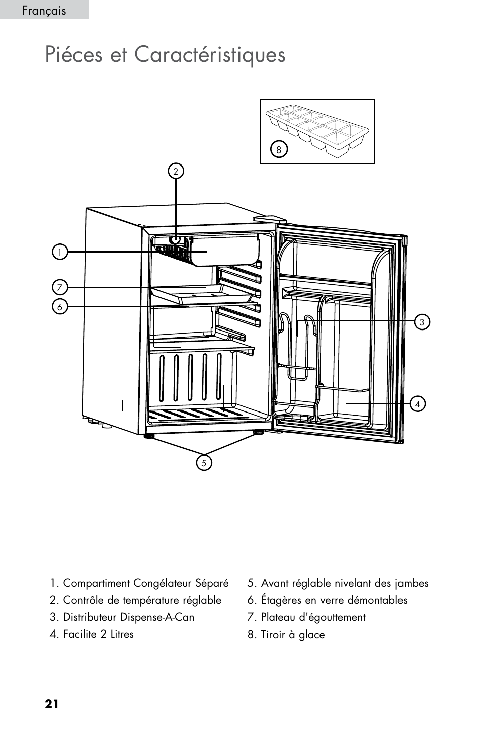 Piéces et caractéristiques, Français | haier ESRN025 User Manual | Page 22 / 52
