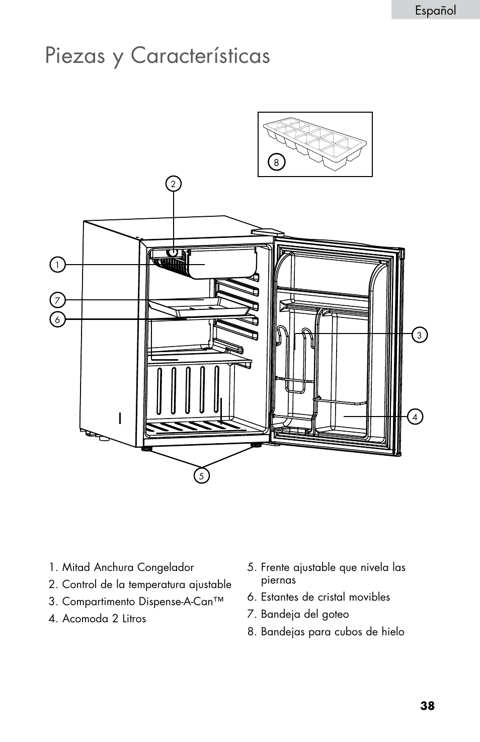 Piezas y características, Español | haier ESRN025 User Manual | Page 39 / 52
