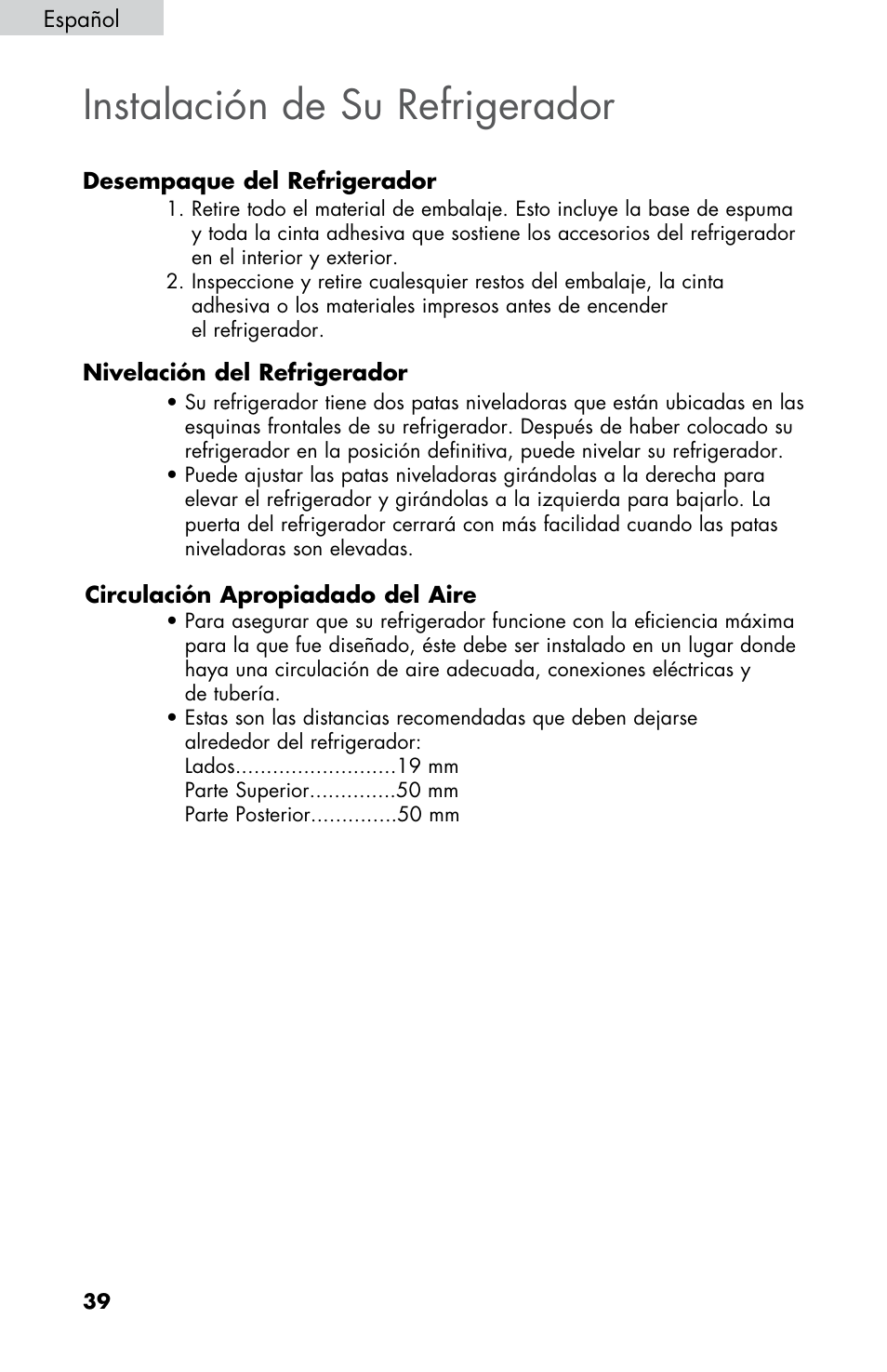 Instalación de su refrigerador | haier ESRN025 User Manual | Page 40 / 52