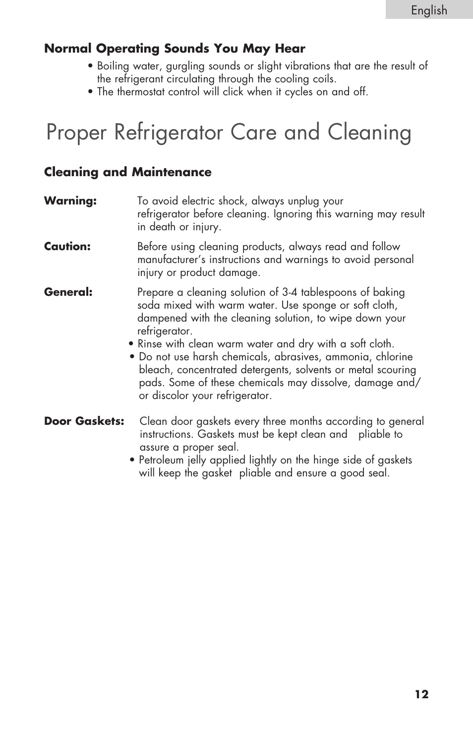 Proper refrigerator care and cleaning | haier COMPACT HNSEW025 User Manual | Page 13 / 52