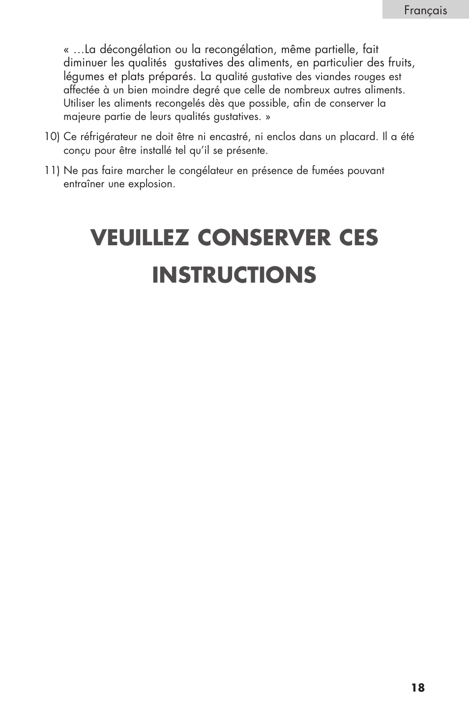 Veuillez conserver ces instructions | haier COMPACT HNSEW025 User Manual | Page 19 / 52