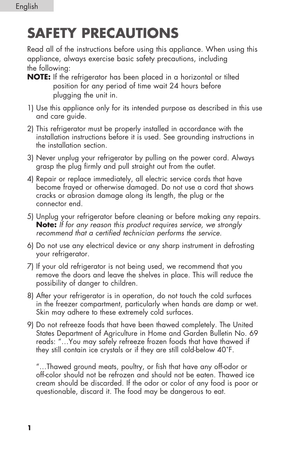Safety precautions | haier COMPACT HNSEW025 User Manual | Page 2 / 52