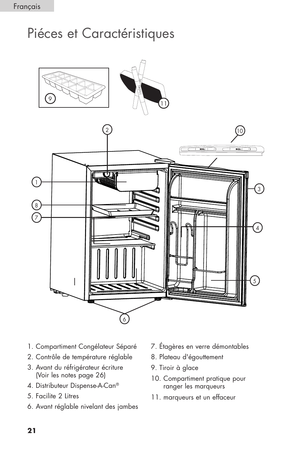 Piéces et caractéristiques, Français | haier COMPACT HNSEW025 User Manual | Page 22 / 52