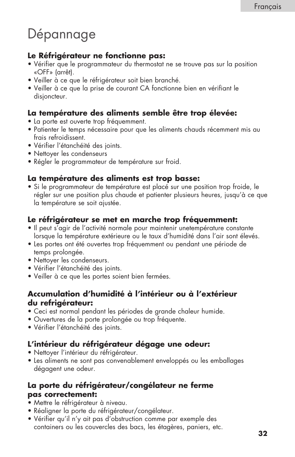 Dépannage | haier COMPACT HNSEW025 User Manual | Page 33 / 52