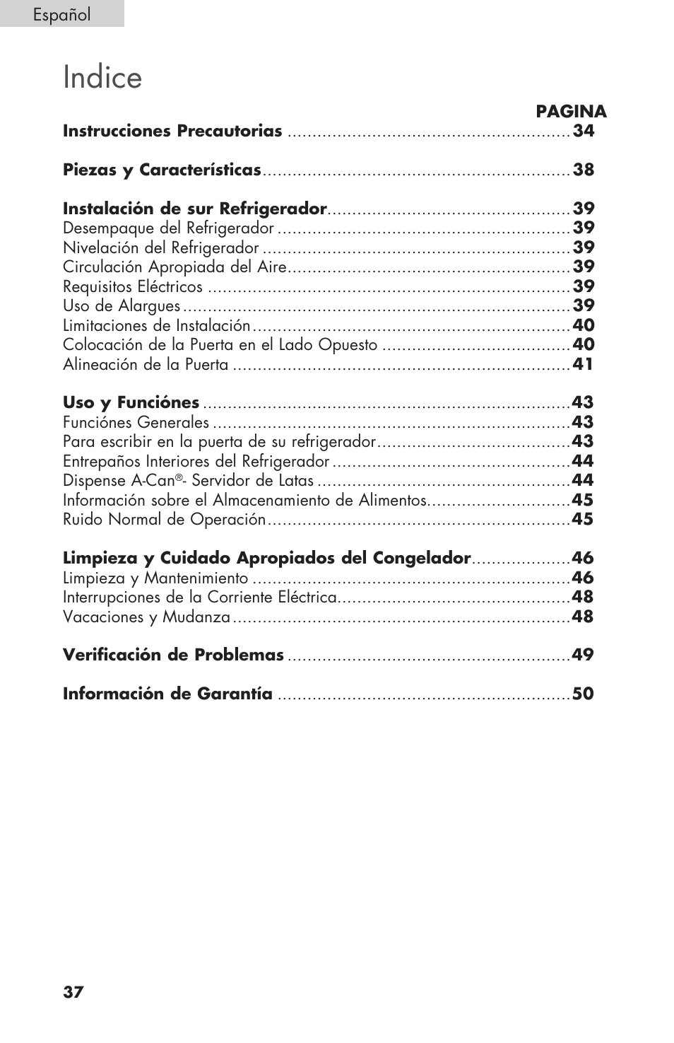 Indice | haier COMPACT HNSEW025 User Manual | Page 38 / 52