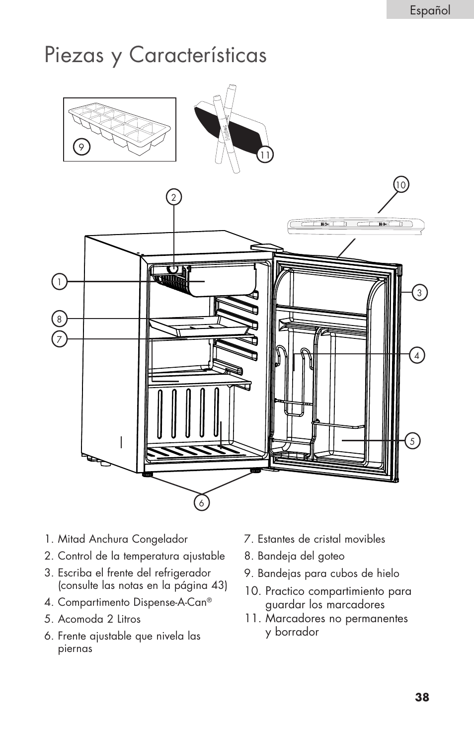 Piezas y características, Español | haier COMPACT HNSEW025 User Manual | Page 39 / 52