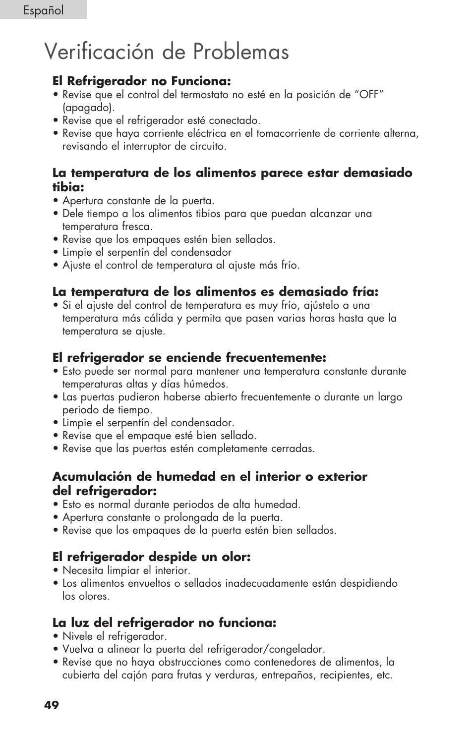 Verificación de problemas | haier COMPACT HNSEW025 User Manual | Page 50 / 52